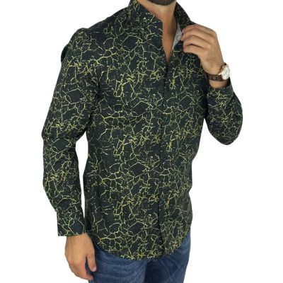 GIOVANNI PERA Koszula męska GP425 czarna, SZKŁO, żółta - złota | Sklep GriShop.eu | Koszule