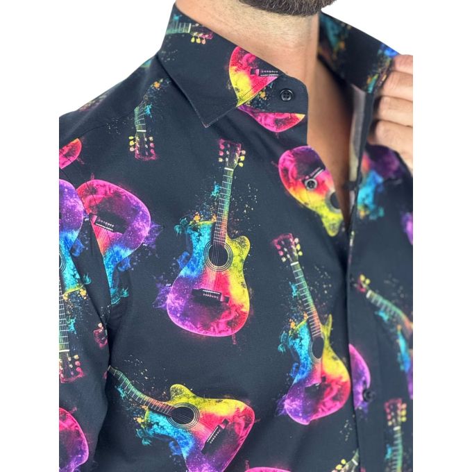 GIOVANNI PERA Koszula męska GP423 czarna, NEON - gitary, muzyczna | Sklep GriShop.eu | Koszule