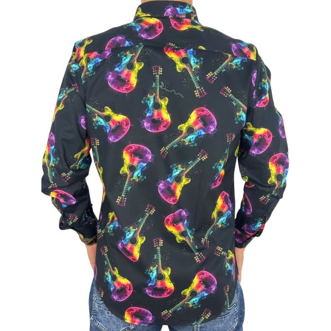 GIOVANNI PERA Koszula męska GP423 czarna, NEON - gitary, muzyczna | Sklep GriShop.eu | Koszule