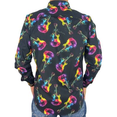 GIOVANNI PERA Koszula męska GP423 czarna, NEON - gitary, muzyczna | Sklep GriShop.eu | Koszule