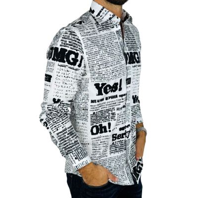 GIOVANNI PERA Koszula męska GP416 biała, czarny wzór, napisy, Oh! Yes No gazeta | Sklep GriShop.eu | Koszule