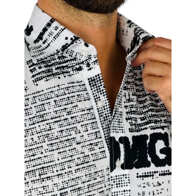 GIOVANNI PERA Koszula męska GP416 biała, czarny wzór, napisy, Oh! Yes No gazeta | Sklep GriShop.eu | Koszule