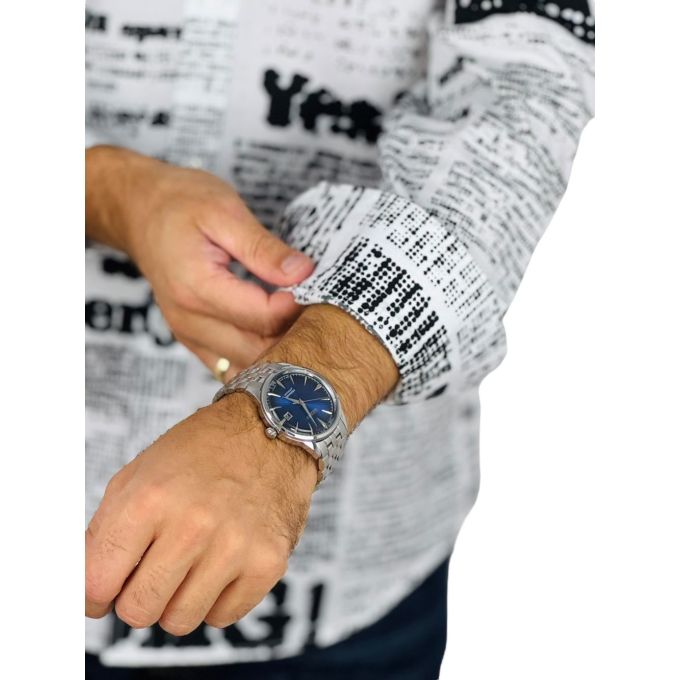 GIOVANNI PERA Koszula męska GP416 biała, czarny wzór, napisy, Oh! Yes No gazeta | Sklep GriShop.eu | Koszule