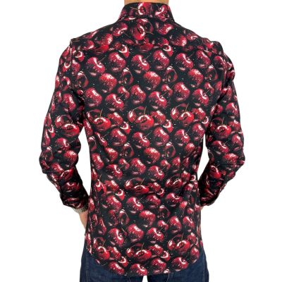 GIOVANNI PERA Koszula męska GP417 czarna w czerwone wiśnie | Sklep GriShop.eu | Koszule