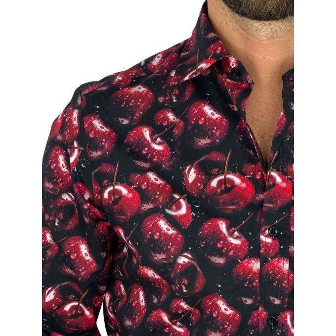 GIOVANNI PERA Koszula męska GP417 czarna w czerwone wiśnie | Sklep GriShop.eu | Koszule