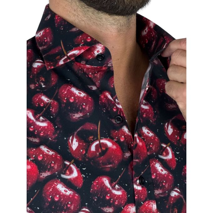 GIOVANNI PERA Koszula męska GP417 czarna w czerwone wiśnie | Sklep GriShop.eu | Koszule