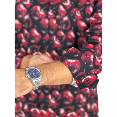 GIOVANNI PERA Koszula męska GP417 czarna w czerwone wiśnie | Sklep GriShop.eu | Koszule