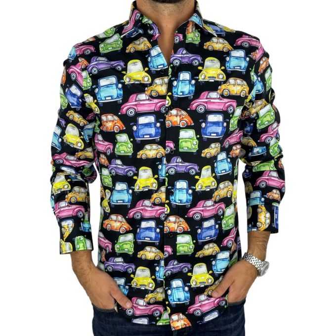 GIOVANNI PERA Koszula męska GP422 czarna, AUTA, kolorowe, wesołe | Sklep GriShop.eu | Koszule