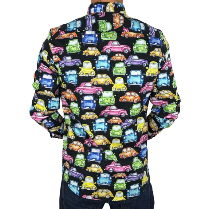 GIOVANNI PERA Koszula męska GP422 czarna, AUTA, kolorowe, wesołe | Sklep GriShop.eu | Koszule