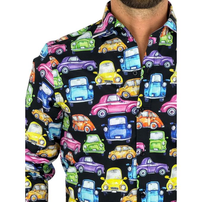 GIOVANNI PERA Koszula męska GP422 czarna, AUTA, kolorowe, wesołe | Sklep GriShop.eu | Koszule