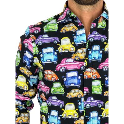 GIOVANNI PERA Koszula męska GP422 czarna, AUTA, kolorowe, wesołe | Sklep GriShop.eu | Koszule