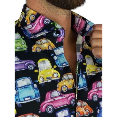 GIOVANNI PERA Koszula męska GP422 czarna, AUTA, kolorowe, wesołe | Sklep GriShop.eu | Koszule
