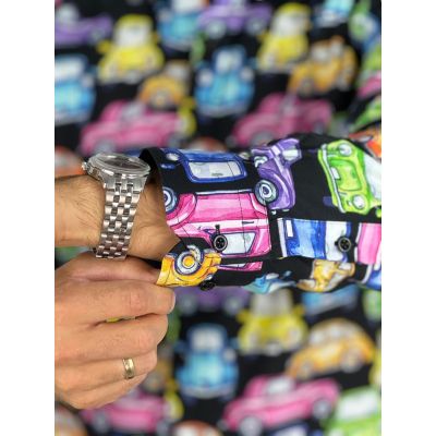 GIOVANNI PERA Koszula męska GP422 czarna, AUTA, kolorowe, wesołe | Sklep GriShop.eu | Koszule