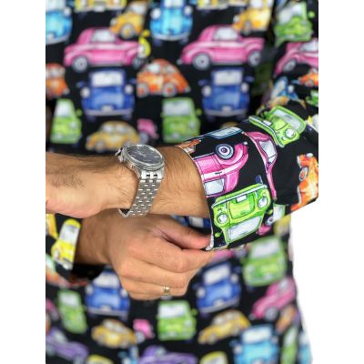 GIOVANNI PERA Koszula męska GP422 czarna, AUTA, kolorowe, wesołe | Sklep GriShop.eu | Koszule