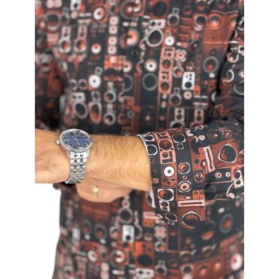 GIOVANNI PERA Koszula męska GP406 czarna, brązowa, głośniki, muzyczna | Sklep GriShop.eu | Koszule