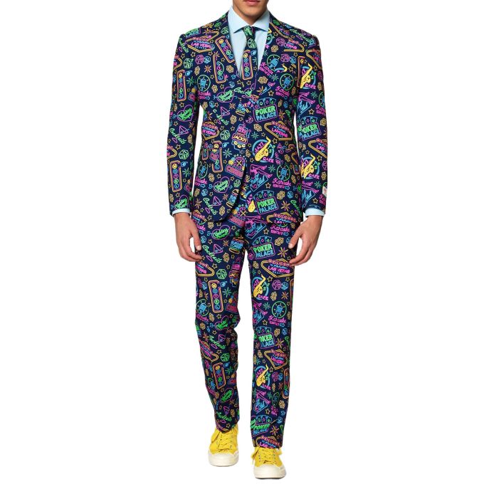 OPPOSUITS Garnitur męski z krawatem, kolorowy, wesoły, VEGAS, granatowy, neon, casual, casino | Sklep GriShop.eu | Garnitury