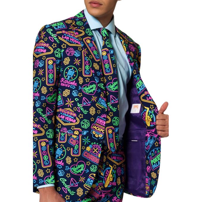 OPPOSUITS Garnitur męski z krawatem, kolorowy, wesoły, VEGAS, granatowy, neon, casual, casino | Sklep GriShop.eu | Garnitury
