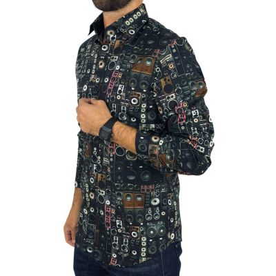 GIOVANNI PERA Koszula męska GP431 głośniki, muzyczna, czarna | Sklep GriShop.eu | Koszule