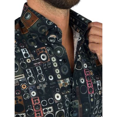 GIOVANNI PERA Koszula męska GP431 głośniki, muzyczna, czarna | Sklep GriShop.eu | Koszule