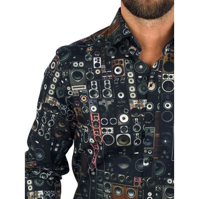 GIOVANNI PERA Koszula męska GP431 głośniki, muzyczna, czarna | Sklep GriShop.eu | Koszule