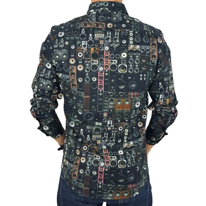 GIOVANNI PERA Koszula męska GP431 głośniki, muzyczna, czarna | Sklep GriShop.eu | Koszule