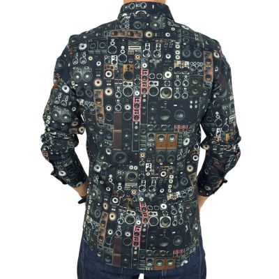 GIOVANNI PERA Koszula męska GP431 głośniki, muzyczna, czarna | Sklep GriShop.eu | Koszule