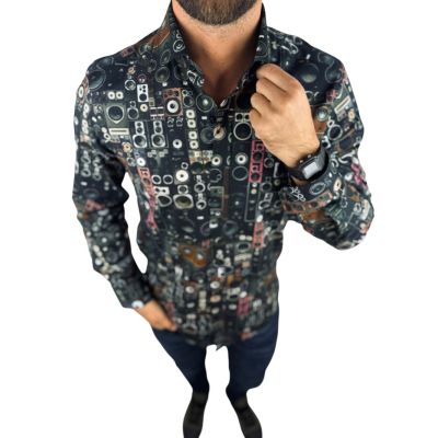 GIOVANNI PERA Koszula męska GP431 głośniki, muzyczna, czarna | Sklep GriShop.eu | Koszule