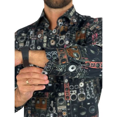 GIOVANNI PERA Koszula męska GP431 głośniki, muzyczna, czarna | Sklep GriShop.eu | Koszule