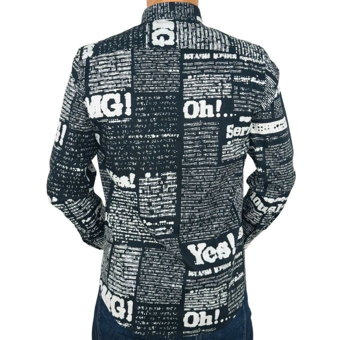 GIOVANNI PERA Koszula męska GP413 czarna, biały wzór, napisy, Oh! Yes No i inne | Sklep GriShop.eu | Koszule