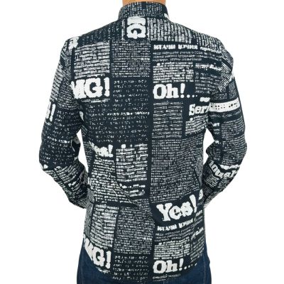 GIOVANNI PERA Koszula męska GP413 czarna, biały wzór, napisy, Oh! Yes No gazeta | Sklep GriShop.eu | Koszule