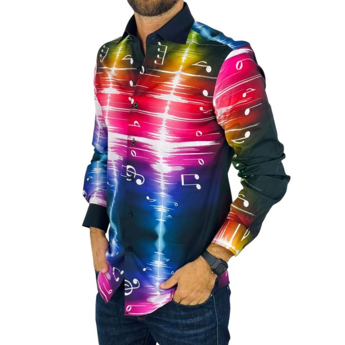 GIOVANNI PERA Koszula męska GP427 muzyczna, impuls, nutki, kolorowa, imprezowa | Sklep GriShop.eu | Koszule
