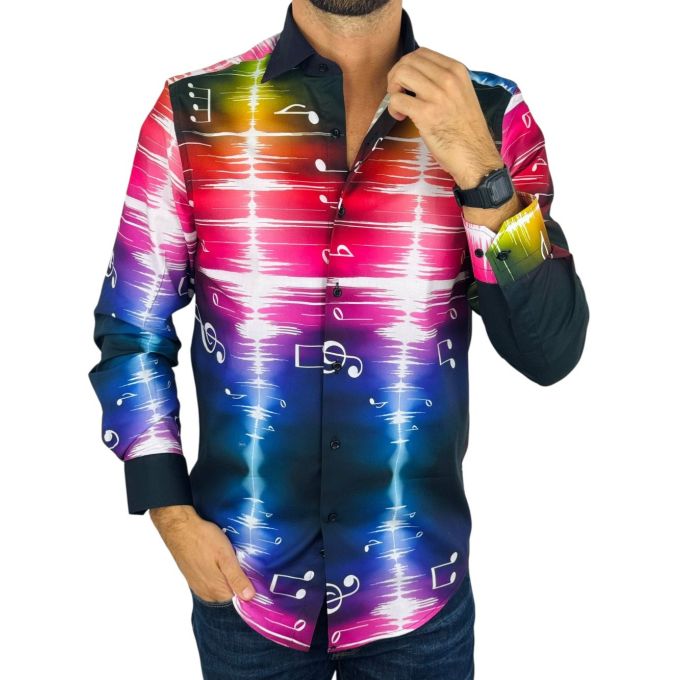 GIOVANNI PERA Koszula męska GP427 muzyczna, impuls, nutki, kolorowa, imprezowa | Sklep GriShop.eu | Koszule