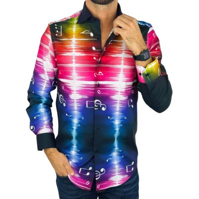 GIOVANNI PERA Koszula męska GP427 muzyczna, impuls, nutki, kolorowa, imprezowa | Sklep GriShop.eu | Koszule