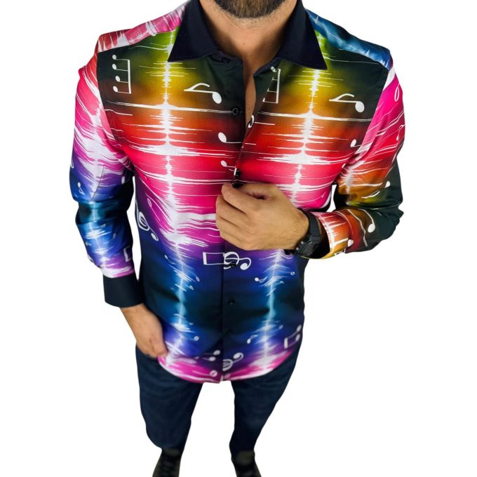 GIOVANNI PERA Koszula męska GP427 muzyczna, impuls, nutki, kolorowa, imprezowa | Sklep GriShop.eu | Koszule