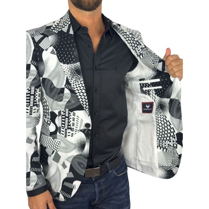 MARCO MILANO Marynarka męska C36 czarna biała - wzór, casual | Sklep GriShop.eu | Marynarki