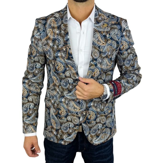 MARCO MILANO Marynarka męska C25 paisley, granatowa, beżowa, casual | Sklep GriShop.eu | Marynarki