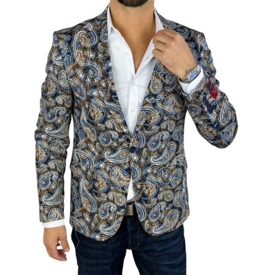 MARCO MILANO Marynarka męska C25 paisley, granatowa, beżowa, casual | Sklep GriShop.eu | Marynarki
