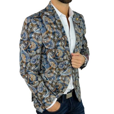 MARCO MILANO Marynarka męska C25 paisley, granatowa, beżowa, casual | Sklep GriShop.eu | Marynarki