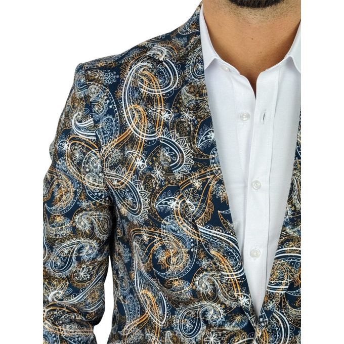MARCO MILANO Marynarka męska C25 paisley, granatowa, beżowa, casual | Sklep GriShop.eu | Marynarki