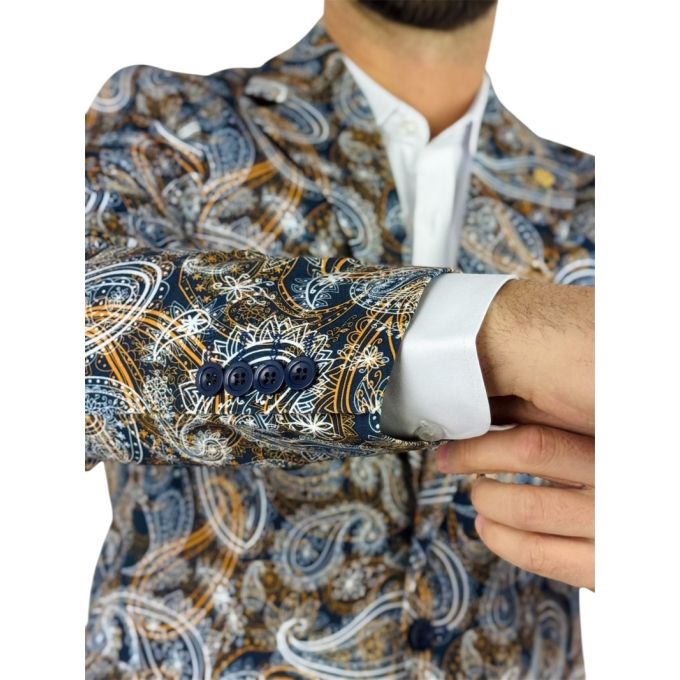 MARCO MILANO Marynarka męska C25 paisley, granatowa, beżowa, casual | Sklep GriShop.eu | Marynarki