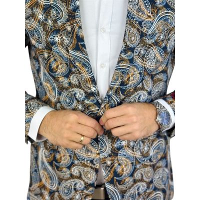 MARCO MILANO Marynarka męska C25 paisley, granatowa, beżowa, casual | Sklep GriShop.eu | Marynarki