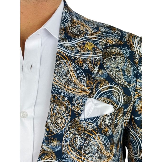 MARCO MILANO Marynarka męska C25 paisley, granatowa, beżowa, casual | Sklep GriShop.eu | Marynarki