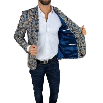 MARCO MILANO Marynarka męska C25 paisley, granatowa, beżowa, casual | Sklep GriShop.eu | Marynarki