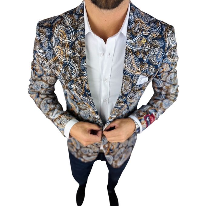 MARCO MILANO Marynarka męska C25 paisley, granatowa, beżowa, casual | Sklep GriShop.eu | Marynarki