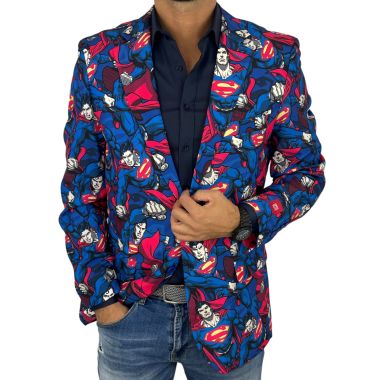 OPPOSUITS Marynarka męska Superman kolorowa, wesoła, film DC komiks, casual