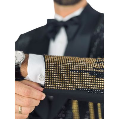 GIOVANNI PERA Garnitur GR6 ekskluzywny, sceniczny, czarny-złoty, ozdobnne kryształki, dla Pana Mlodego i nie tylko | Sklep GriSh