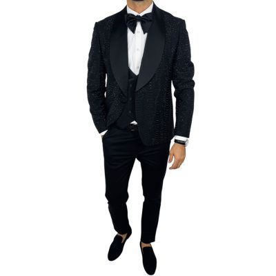 GIOVANNI PERA Garnitur GR8 czarny, czarne ozdobne kryształki, ekskluzywny, sceniczny, dla Pana Mlodego i nie tylko | Sklep GriSh