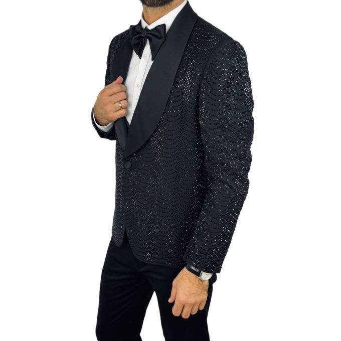 GIOVANNI PERA Garnitur GR8 czarny, czarne ozdobne kryształki, ekskluzywny, sceniczny, dla Pana Mlodego i nie tylko | Sklep GriSh