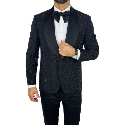 GIOVANNI PERA Garnitur GR8 czarny, czarne ozdobne kryształki, ekskluzywny, sceniczny, dla Pana Mlodego i nie tylko | Sklep GriSh