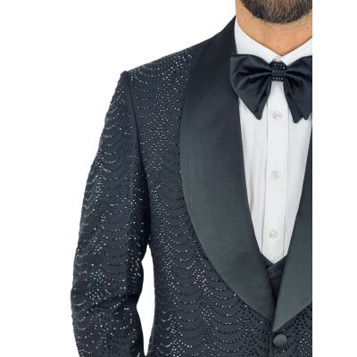 GIOVANNI PERA Garnitur GR8 czarny, czarne ozdobne kryształki, ekskluzywny, sceniczny, dla Pana Mlodego i nie tylko | Sklep GriSh